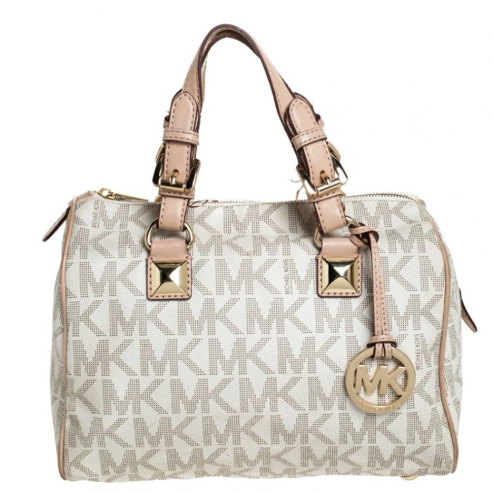 Michael Kors cream/Beige signature coated Canvas Greyson Satchel